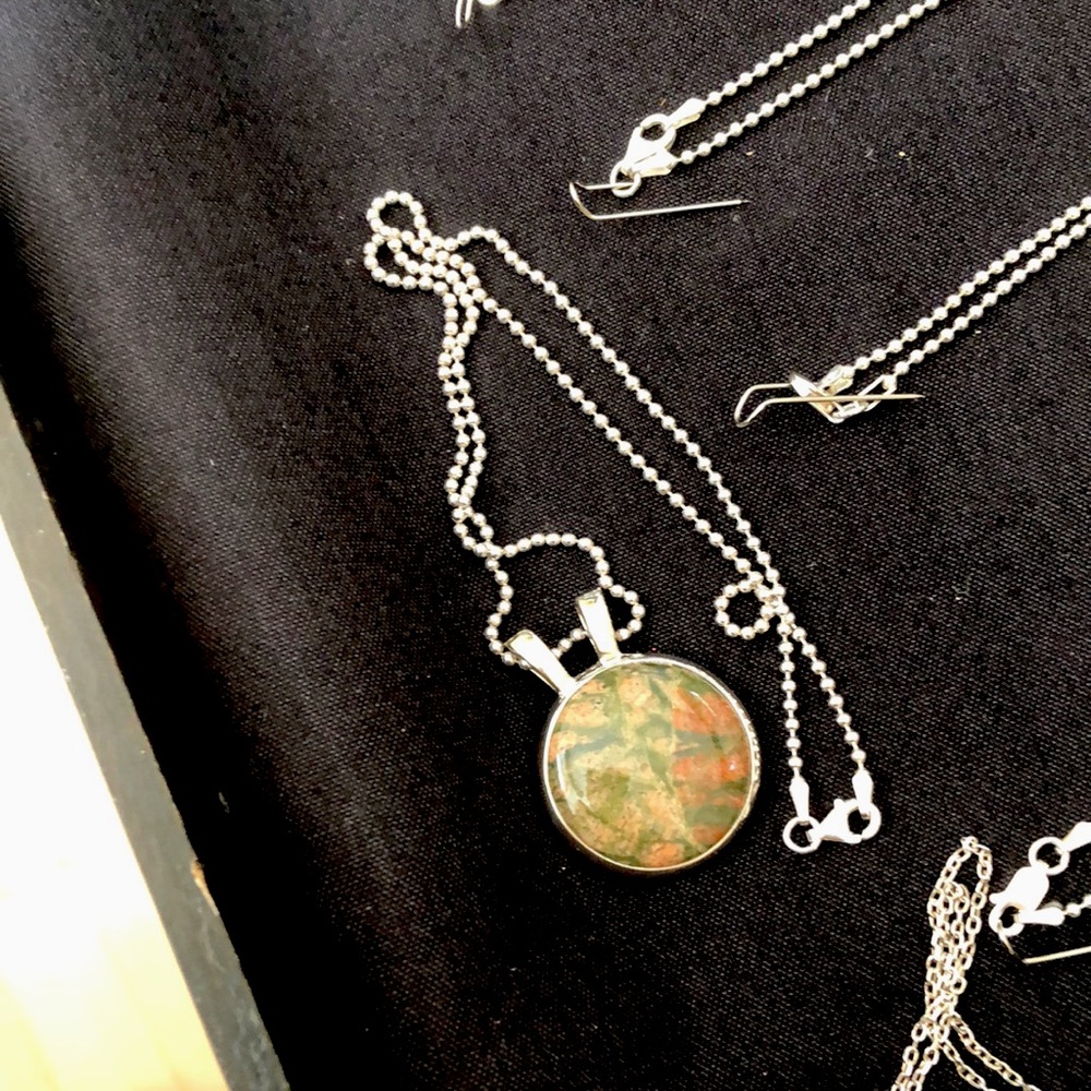 Unakite Sterling Silver Pendant